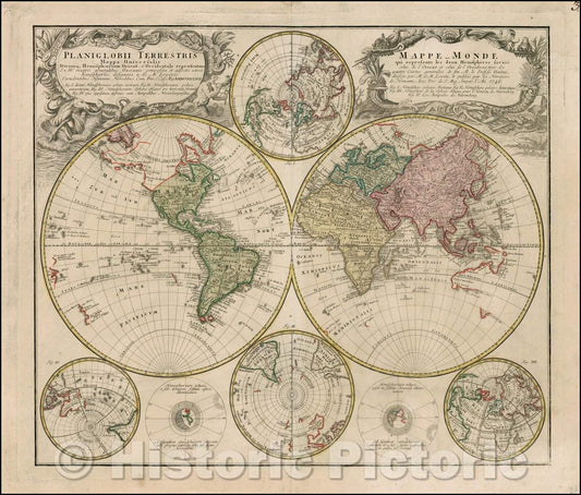 Historic Map - Planiglobii Terrestris Mappa Universalis Utrumqs Hemisphaerium Orient et Occidentale, 1746, Homann Heirs v2