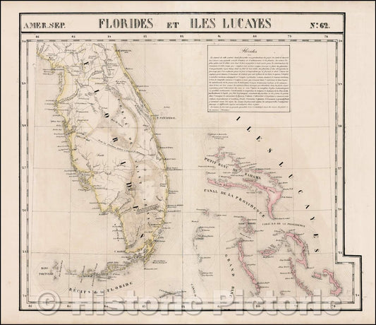 Historic Map - Amer. Sep. No. 62. Florides et Iles Lucayes, 1827, Philippe Marie Vandermaelen - Vintage Wall Art