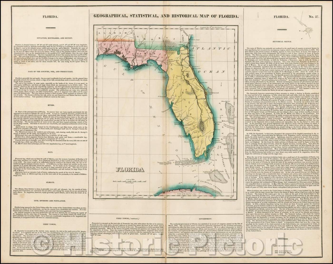 Historic Map - Geographical, Statistical and Historical Map of Florida, 1823, Henry Charles Carey - Vintage Wall Art