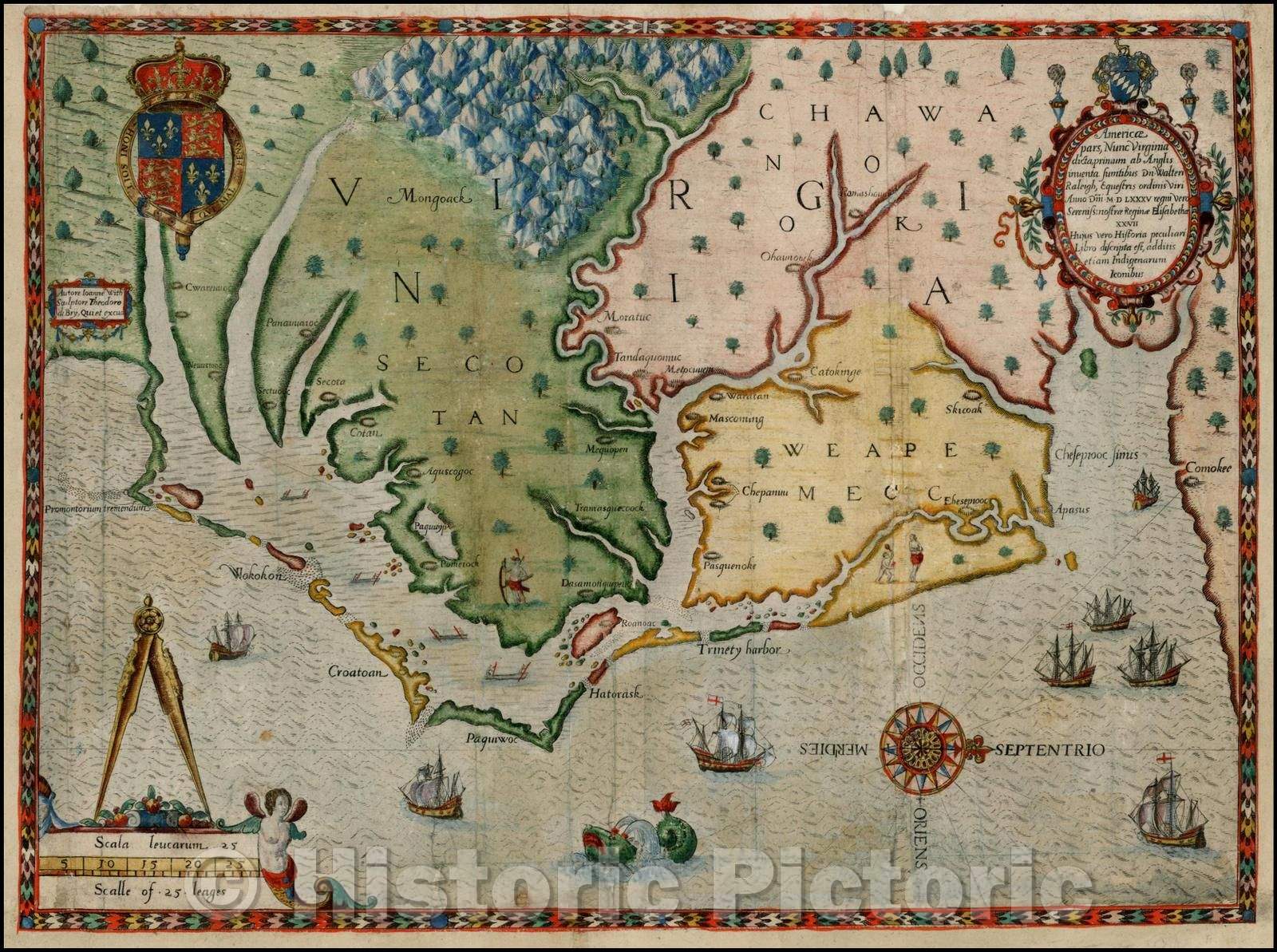 Historic Map - Americae pars, nunc Virginia dicta primum ab Anglis inventa Sumtibus Dn. Walteri Raleigh Equesstris ordinis, 1590, Theodor De Bry v1