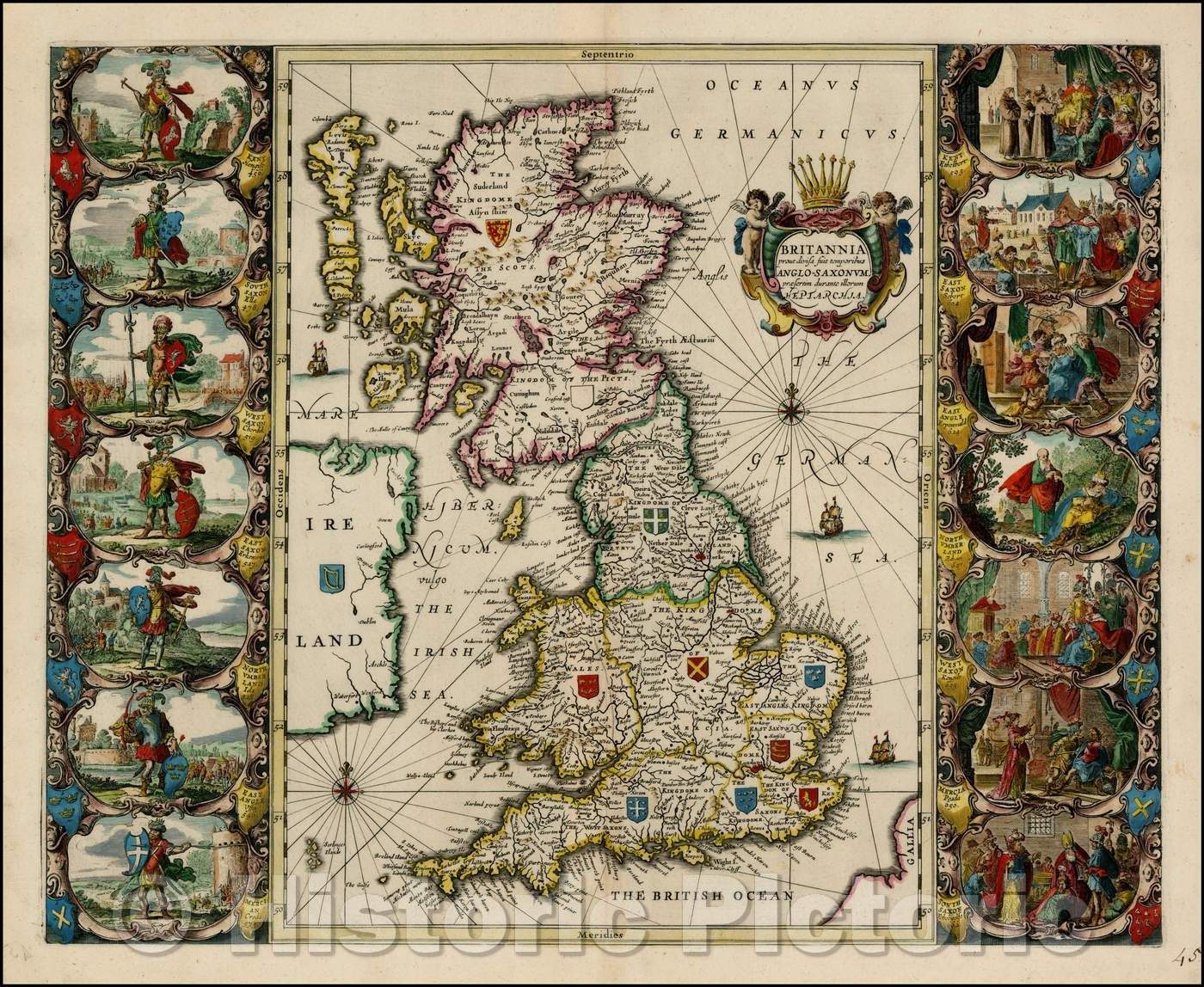 Historic Map - Britannia prout divisa fuit temporibus ANGLO-SAXONUM, praefertim durante illorum HEPTARCHIA, 1646, Jan Jansson v1