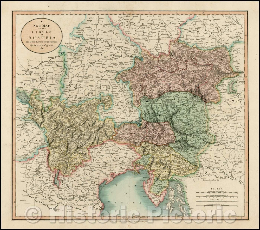 Historic Map - The Circle of Austria, From the Latest Authorities, 1801, John Cary - Vintage Wall Art