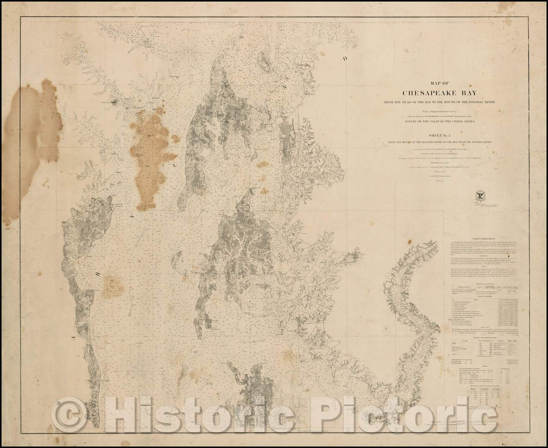 Historic Map - Map of Chesapeake Bay from the head of the Bay to the mouth of the Potomac River: sheet no 2: from the mouth of the Magothy River, 1857 - Vintage Wall Art