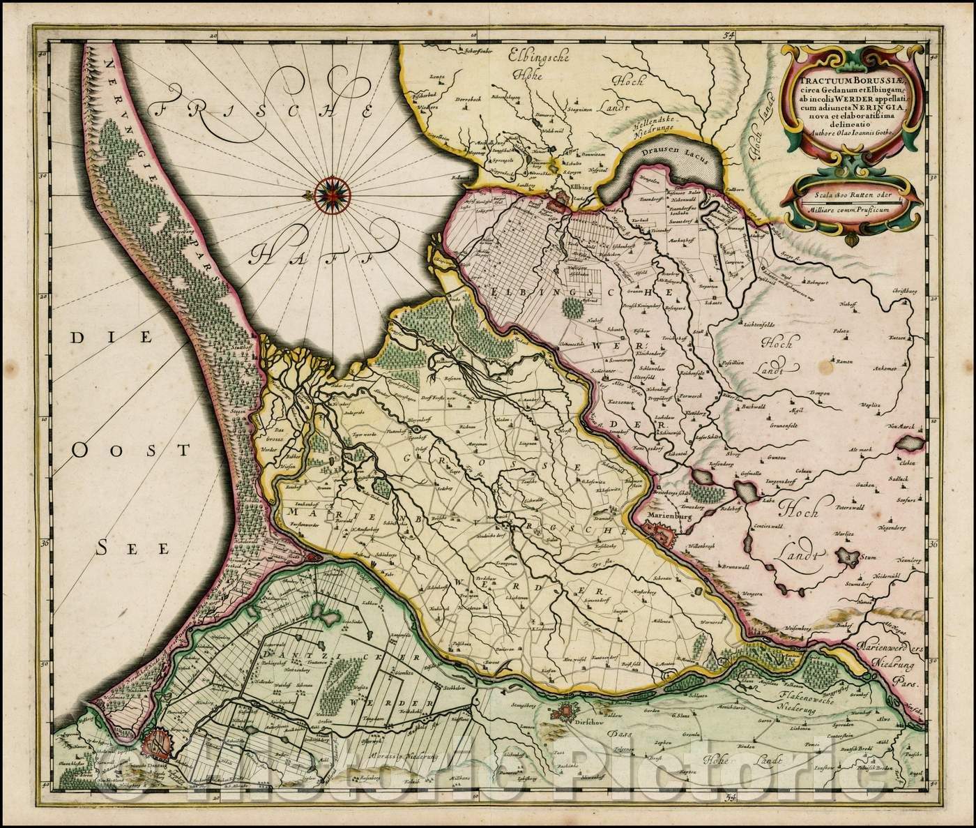 Historic Map - Tractuum Borussiae, circa Gedanum et Elbingam, ab incolis Werder appellati, cum adiuncta Neringia, nova et elaboratissima deleninatio, 1660 v2