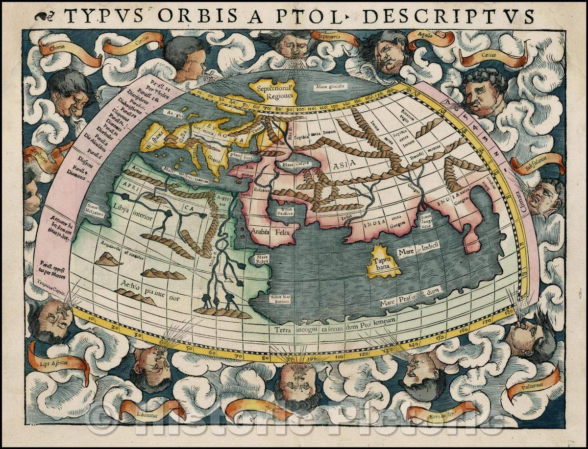 Historic Map - Typus Orbis A Ptol. Descriptus, 1540, Sebastian M?nster - Vintage Wall Art