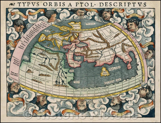 Historic Map - Typus Orbis A Ptol. Descriptus, 1540, Sebastian M?nster - Vintage Wall Art