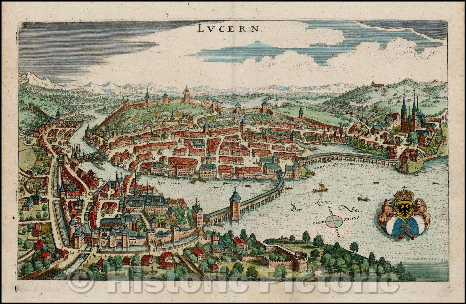 Historic Map - Lucern, 1642, Matthaus Merian - Vintage Wall Art