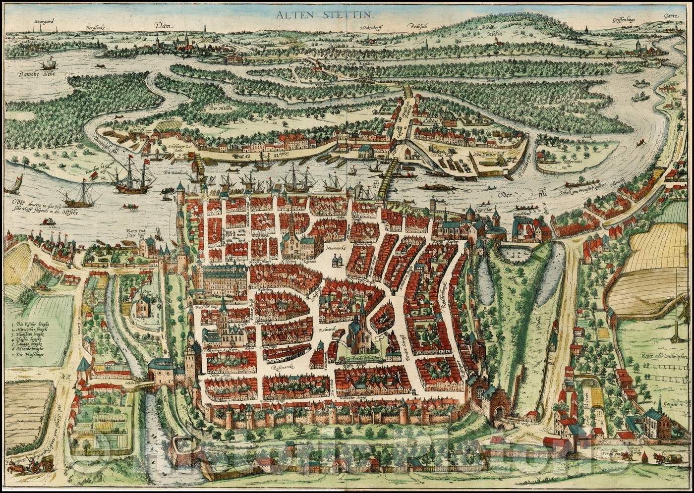 Historic Map - Alten Stettin, 1588, Georg Braun - Vintage Wall Art