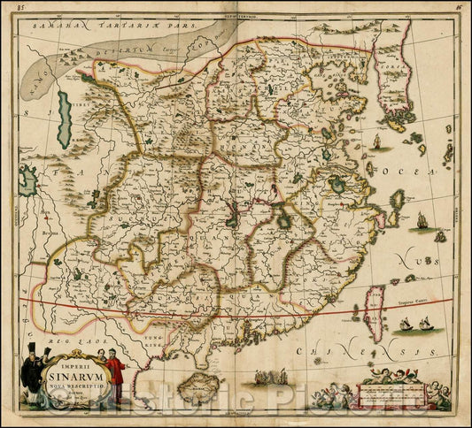 Historic Map - Imperii Sinarum Nova Descriptio. Auctore Joh van Loon/Map of China and Korea, composite atlas, 1660, Jan Jansson - Vintage Wall Art