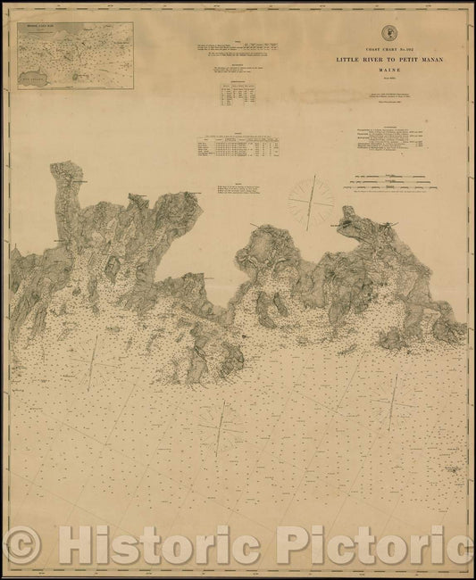 Historic Map - Coast Chart No. 12. Little River to Petit Manan Main, 1888, United States Coast Survey - Vintage Wall Art