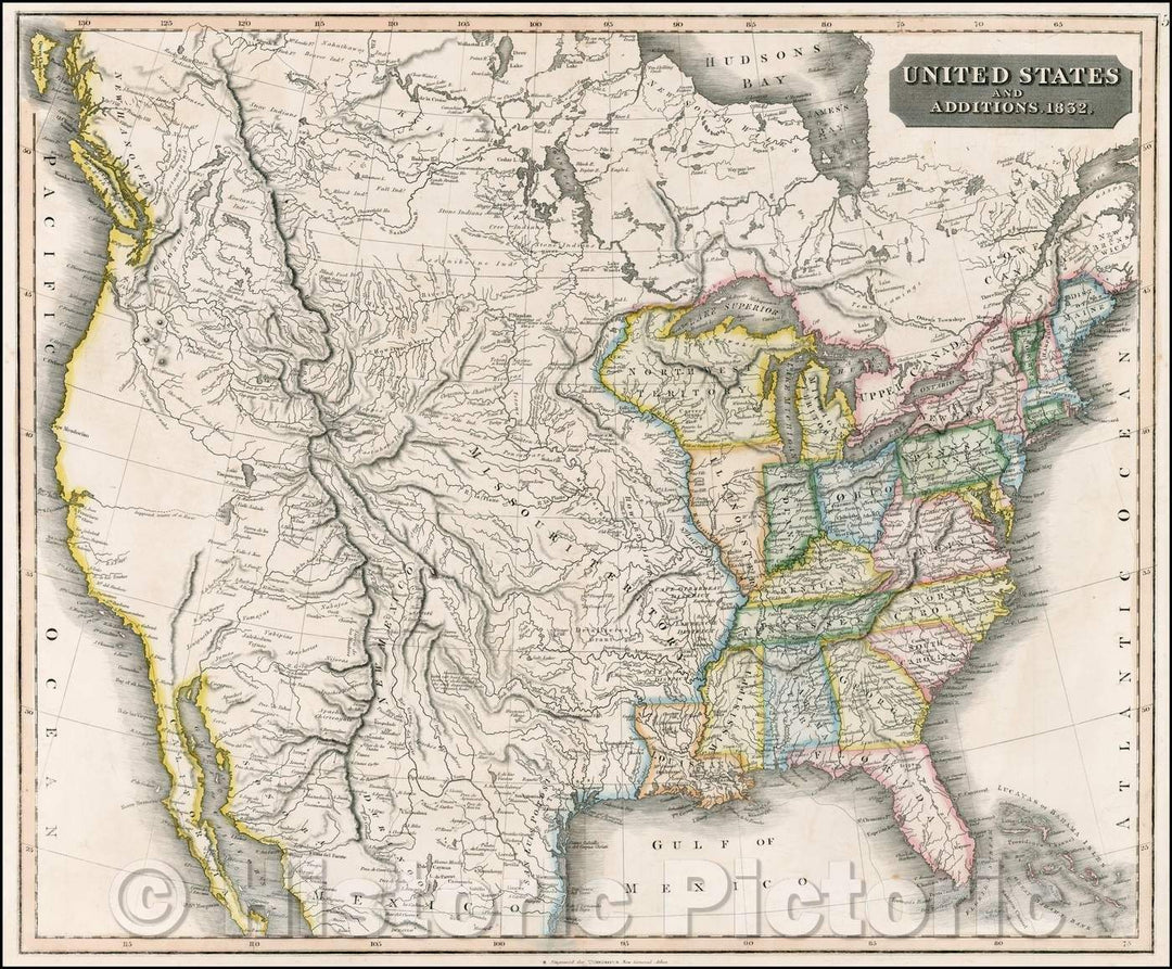 Historic Map - United States and Additions, 1832, John Thomson - Vintage Wall Art