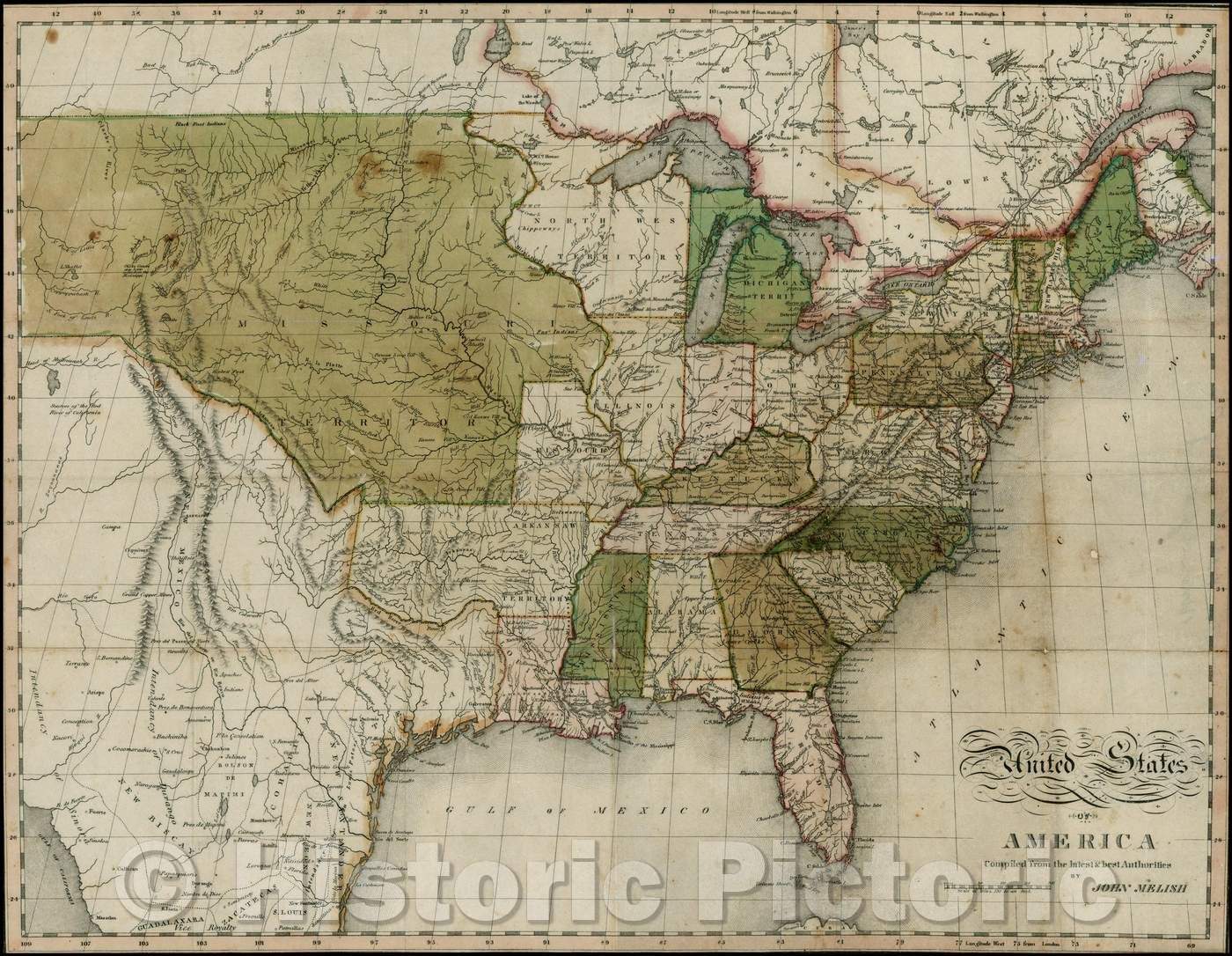 Historic Map - United States Of America, 1820, John Melish - Vintage Wall Art