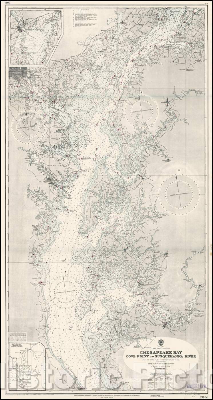 Historic Map - Chesapeake Bay Cove Point To Susquehanna River, 1947, British Admiralty - Vintage Wall Art