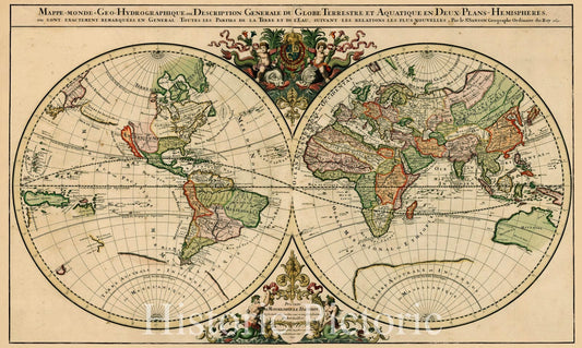 Historic Map - Mappe-Monde Geo-Hydrographique, Plans-Hemispheres/Geo-Hydrographic World Map, Aquatic Globe in Two Hemispheres, 1691 v1