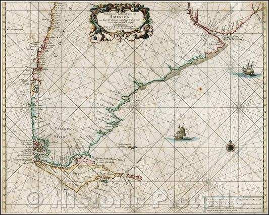 Historic Map - Paskaarte van 't Zuydelyckste Deel van America. Van Cabo St. Antonio, tot Caep de Hoorn, ende Inde Zuyd Zee, tot B. de Tongoy, 1660 v2