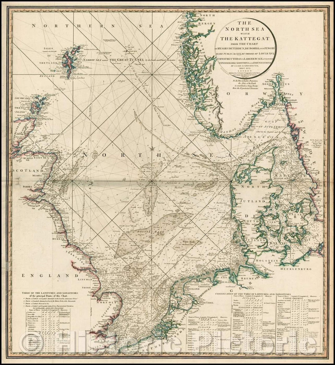 Historic Map - The North Sea with The Kattegat from the Chart of Messrs. De Verdun, Borda and Pingre made Publice in, 1796, William Faden - Vintage Wall Art