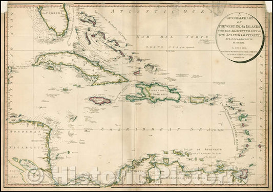 Historic Map - A General Chart of The West India Islands with The Adjacent Coasts of the Spanish Continent, 1796, William Faden v1