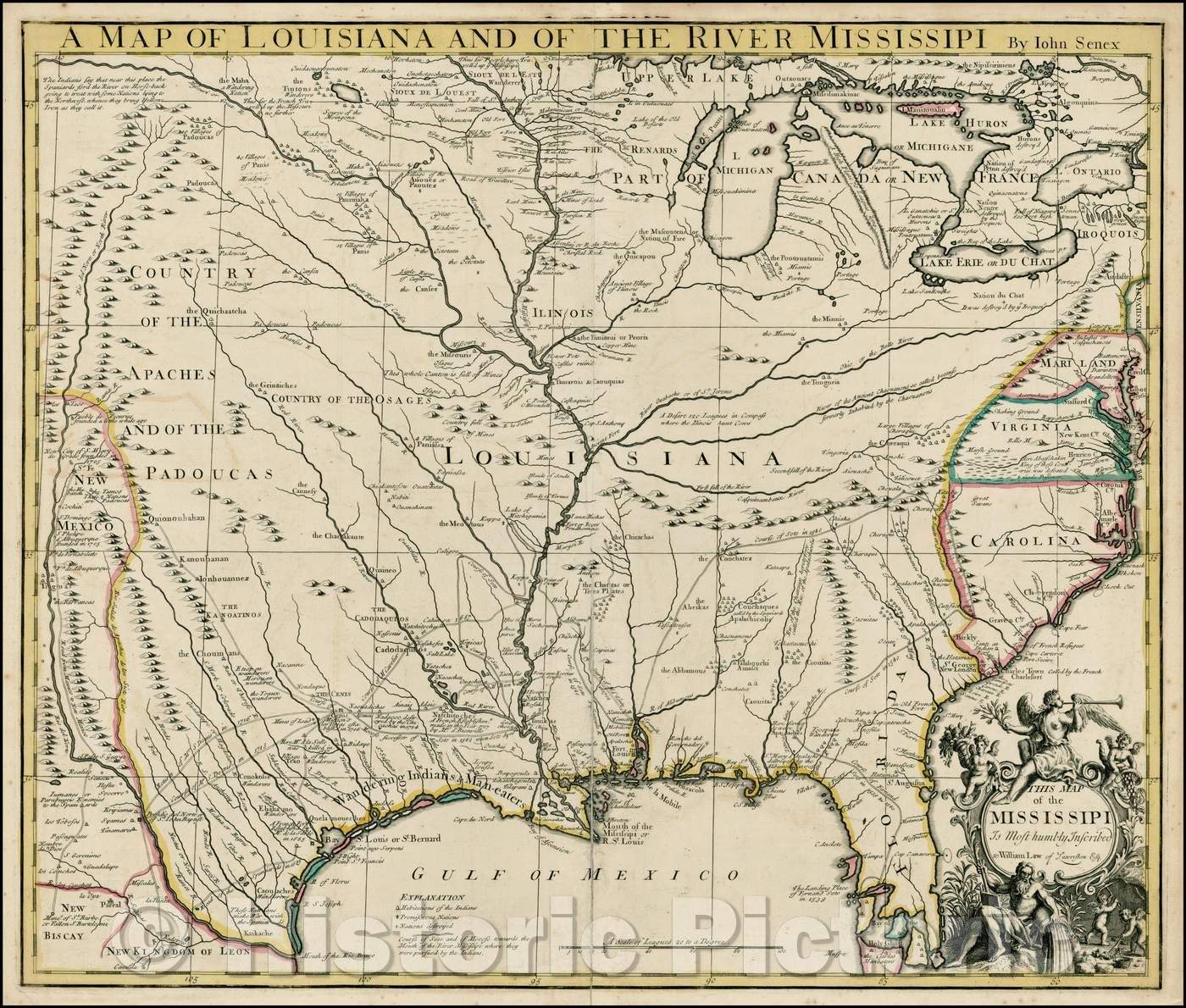Historic Map - A Map of Louisiana And Of The River Mississipi, 1721, John Senex v1