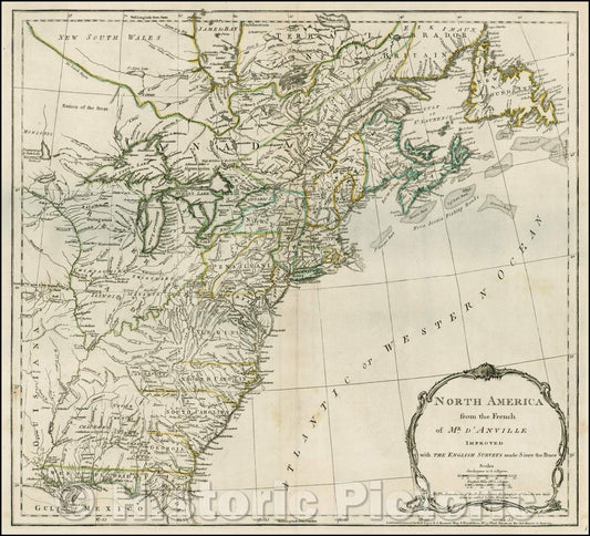 Historic Map - North America from the French of Mr. D'Anville Improved with the English Surveys made Since the Peace, 1775, Robert Sayer - Vintage Wall Art