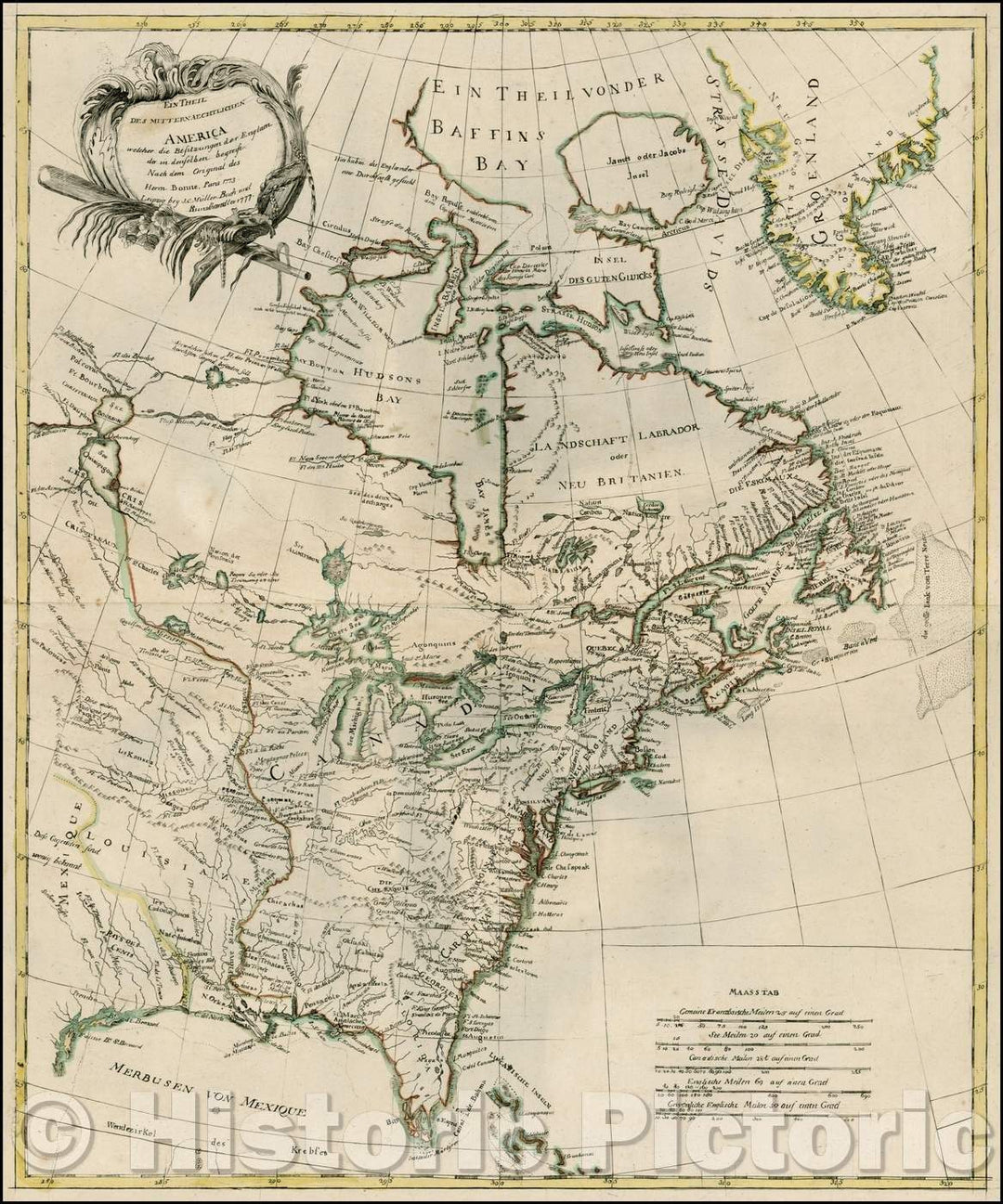 Historic Map - Ein Theil Des Mitternaechtlichen America/Map of the Theater of War in North America, 1776, Johann Carl Muller - Vintage Wall Art
