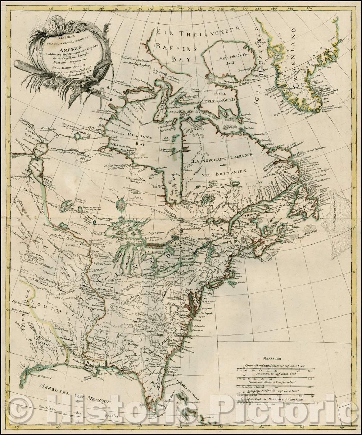 Historic Map - Ein Theil Des Mitternaechtlichen America/Map of the Theater of War in North America, 1776, Johann Carl Muller - Vintage Wall Art