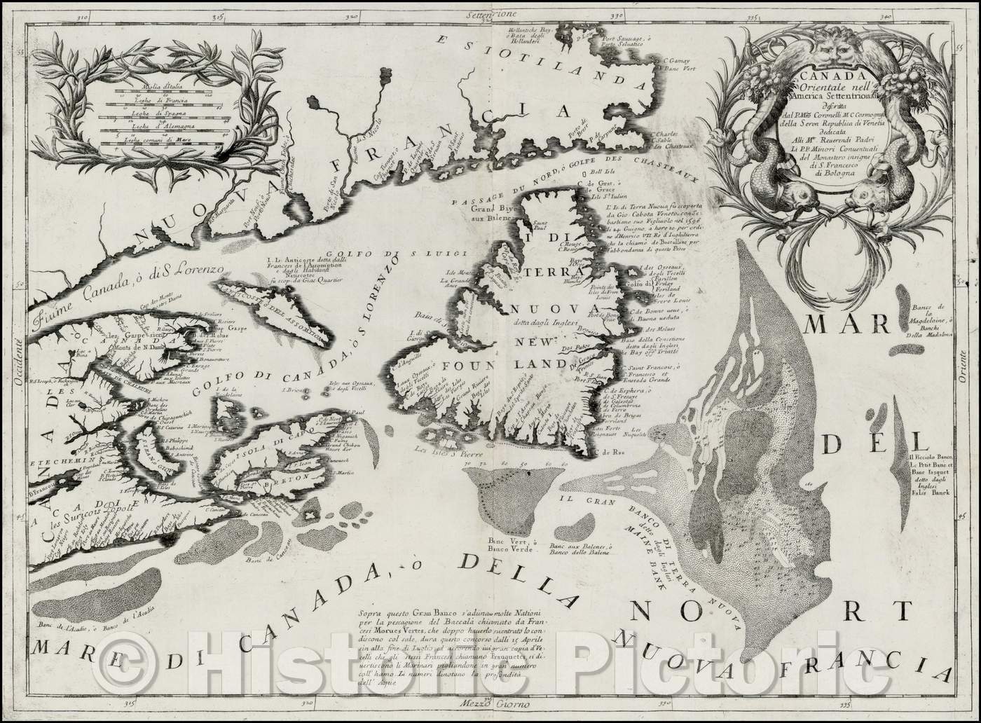 Historic Map - Canada Orientale Nell' America Settentrionale, 1690, Vincenzo Maria Coronelli - Vintage Wall Art