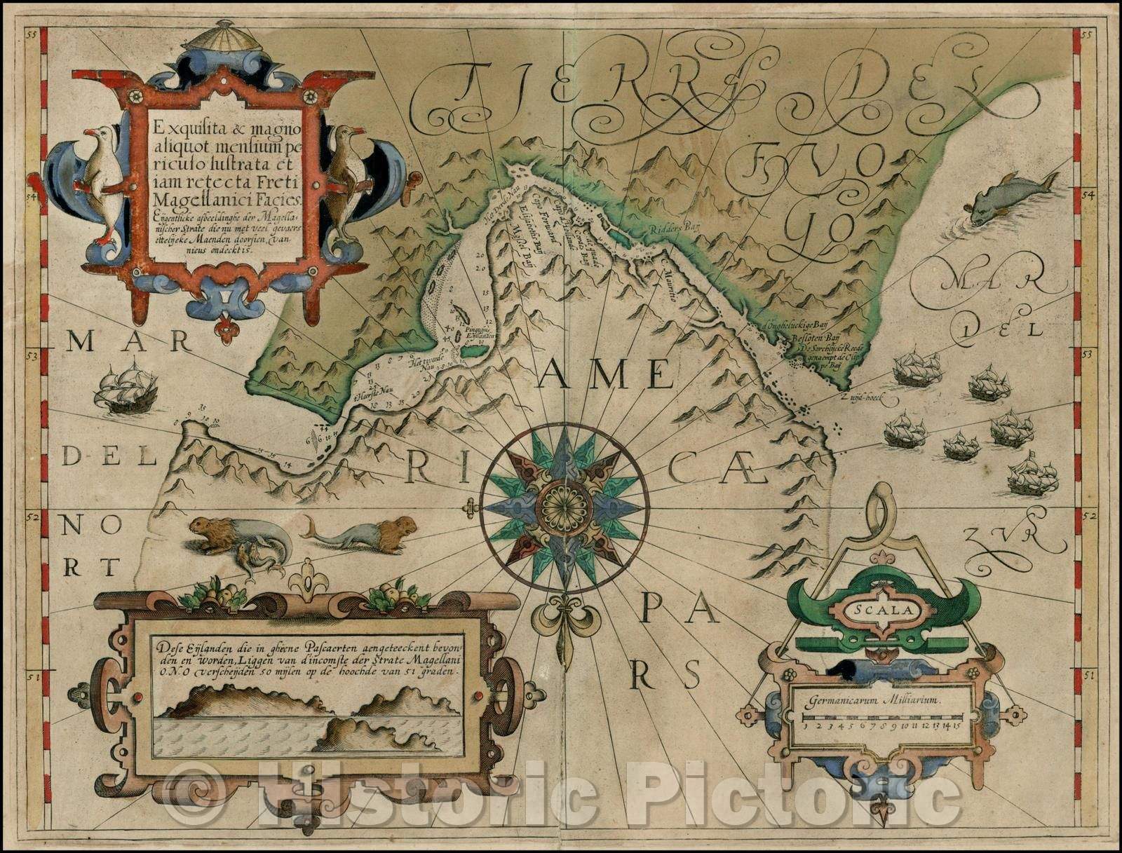 Historic Map - Important early map of the Straits of Magellan, predating the discovery of the Straits of Le Maire, 1606 - Vintage Wall Art