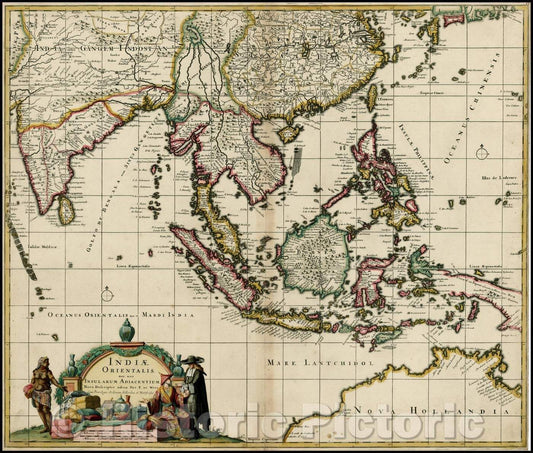 Historic Map - Indiae Orientalis nec non Insualrum Adiacentium Nova Descriptio/A description of the East part of India, as well as the New Insualrum Adiac, 1680 - Vintage Wall Art