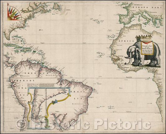 Historic Map - A General Chart of the West India's, 1677, John Seller - Vintage Wall Art