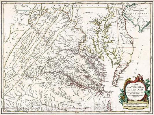 Map of Virginia and Maryland (Fry-Jefferson) 1755 Historical Map Print