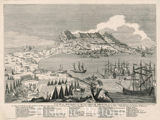 Historic Map - Vue de la montagne et de la ville de Gibraltar grav?d apres/View of the Gibratar, Siege of Gibraltar during the American Revolution, 1780 - Vintage Wall Art