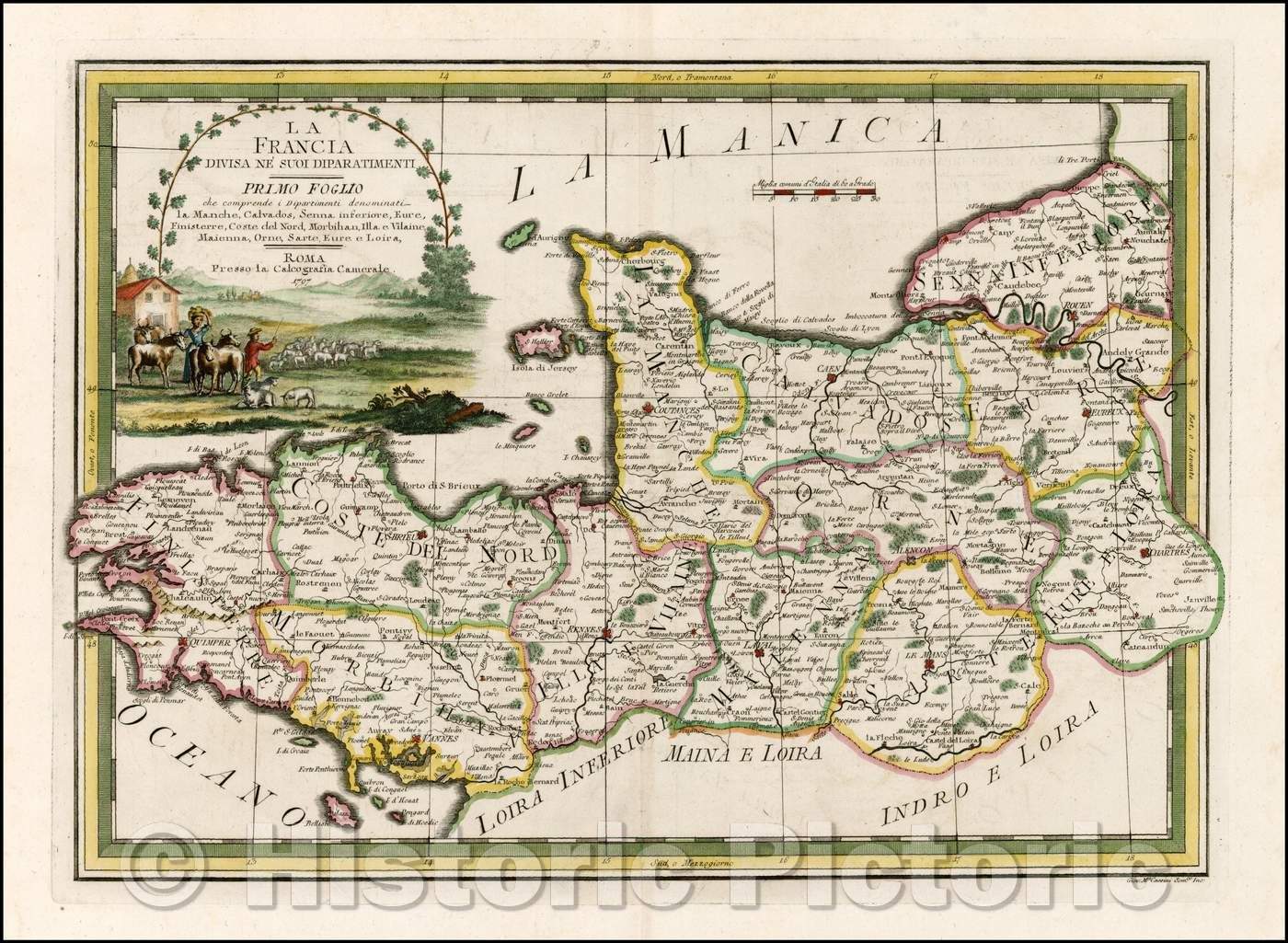Historic Map - La Francia Divisa Ne' Suoi Dipartimenti - Prima Foglio che comprende :: France, 1797 - Vintage Wall Art