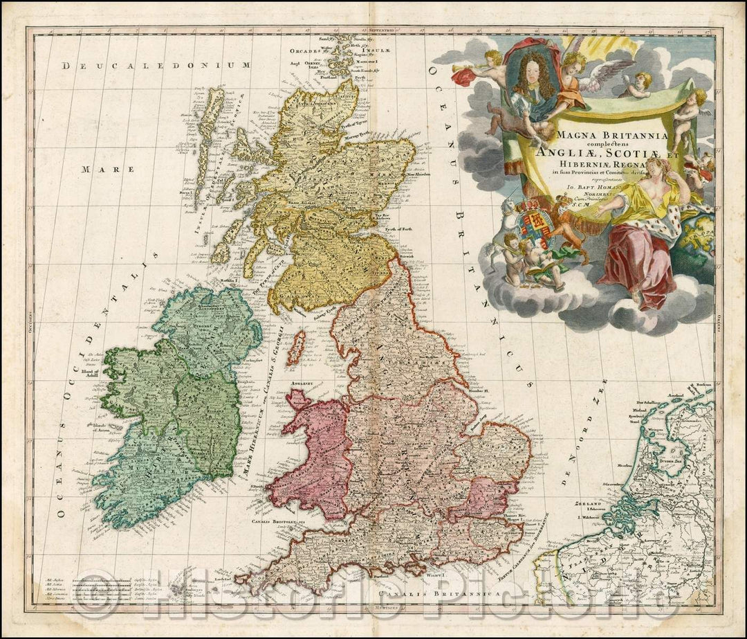 Historic Map - Magna Britannia complectens Angliae, Scotiae et Hiberniae Regna/Map of the British Isles, 1712, Johann Baptist Homann - Vintage Wall Art