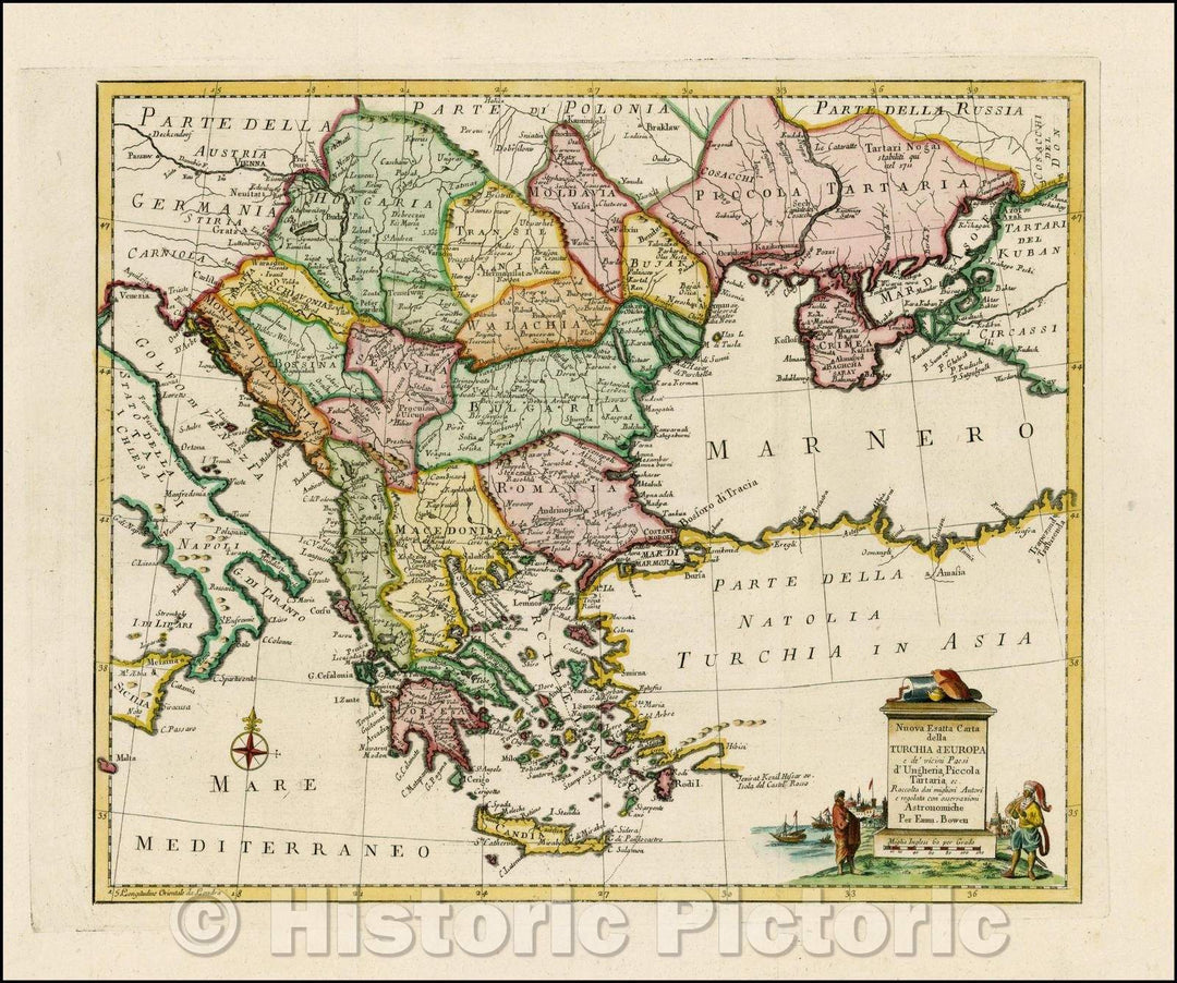 Historic Map - Nuova Esatta Carta dell Turchia d'Europa e de vicini Paesi d'Ungheria, Piccola Tartaria ec. / Map of the Turkey and contiguous Regions, 1755 - Vintage Wall Art