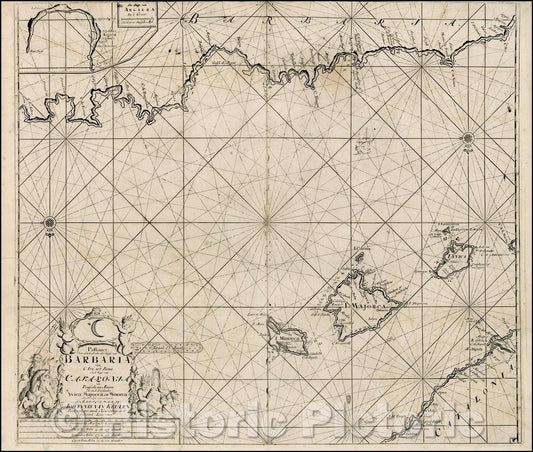 Historic Map - Paskaart, voor een Gedeelte der Kust van, Barbaria :: Dutch Sea-Chart, Catalonia, Majorca, Minorca, Ibiza and Barbary coast, 1750 - Vintage Wall Art