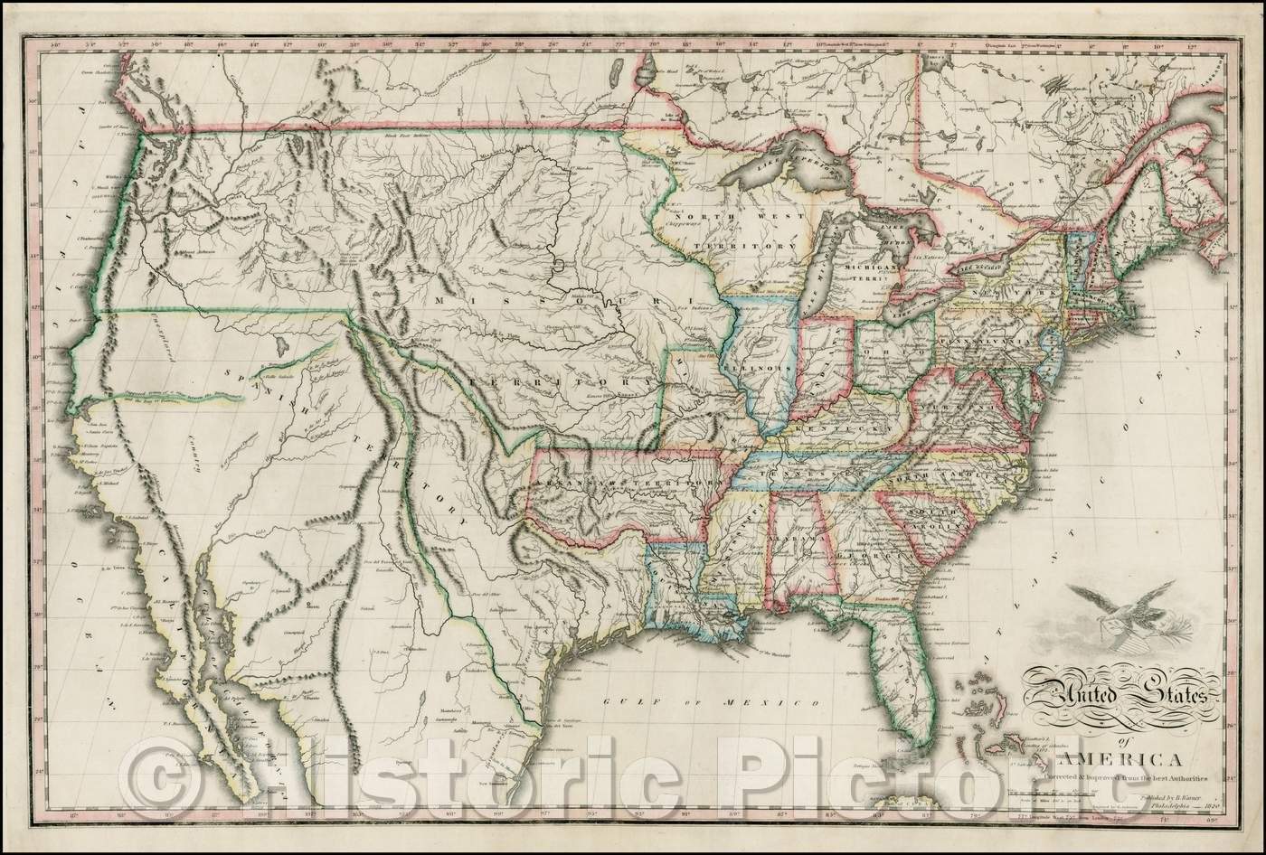 Historic Map - United States of America Corrected & Improved from the best Authorities, 1820, Benjamin Warner - Vintage Wall Art