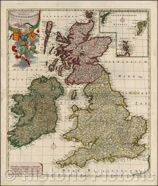 Historic Map - Novissima Prae Caeteris aliis Accuratissima Regnorum Angliae, Scotiae, Hiberniae Tabula, 1706, Peter Schenk v1