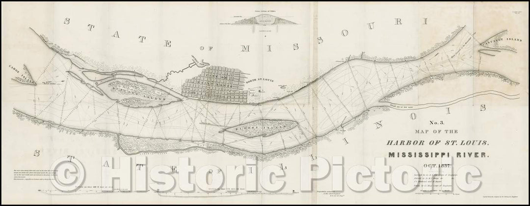 Historic Map - Map of the Harbor of ST. Louis, Mississippi River. Oct. Surveyed, 1837, Robert E. Lee v1