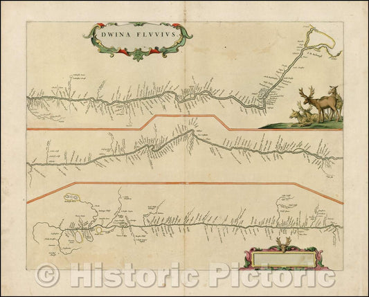 Historic Map - Dwinae Fluviii, 1695, Johannes Blaeu - Vintage Wall Art