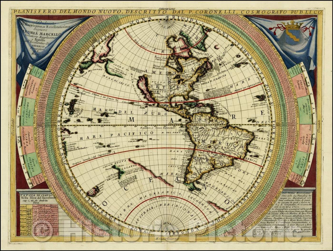 Historic Map - Planisfero Del Mondo Nuovo, Descritto Dal P. Coronelli, Cosmographo Publico, 1691, Vincenzo Maria Coronelli v1
