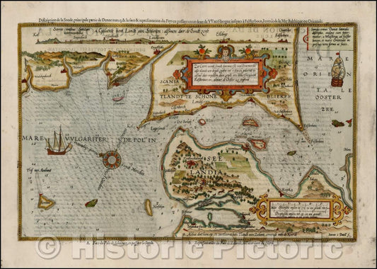Historic Map - Zee Caerte vande Sondt Tvermaerste van Denemarcke, 1600, Lucas Janszoon Waghenaer - Vintage Wall Art