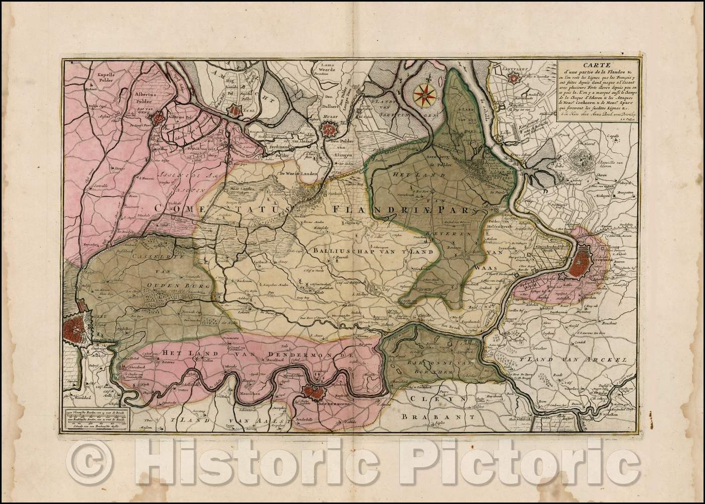 Historic Map - Carte d'une partie de la Flandre & ou l'on voit les Lignes que les Fr :: of part of Flanders & c. & Where we see the lines that the French have, 1703 - Vintage Wall Art