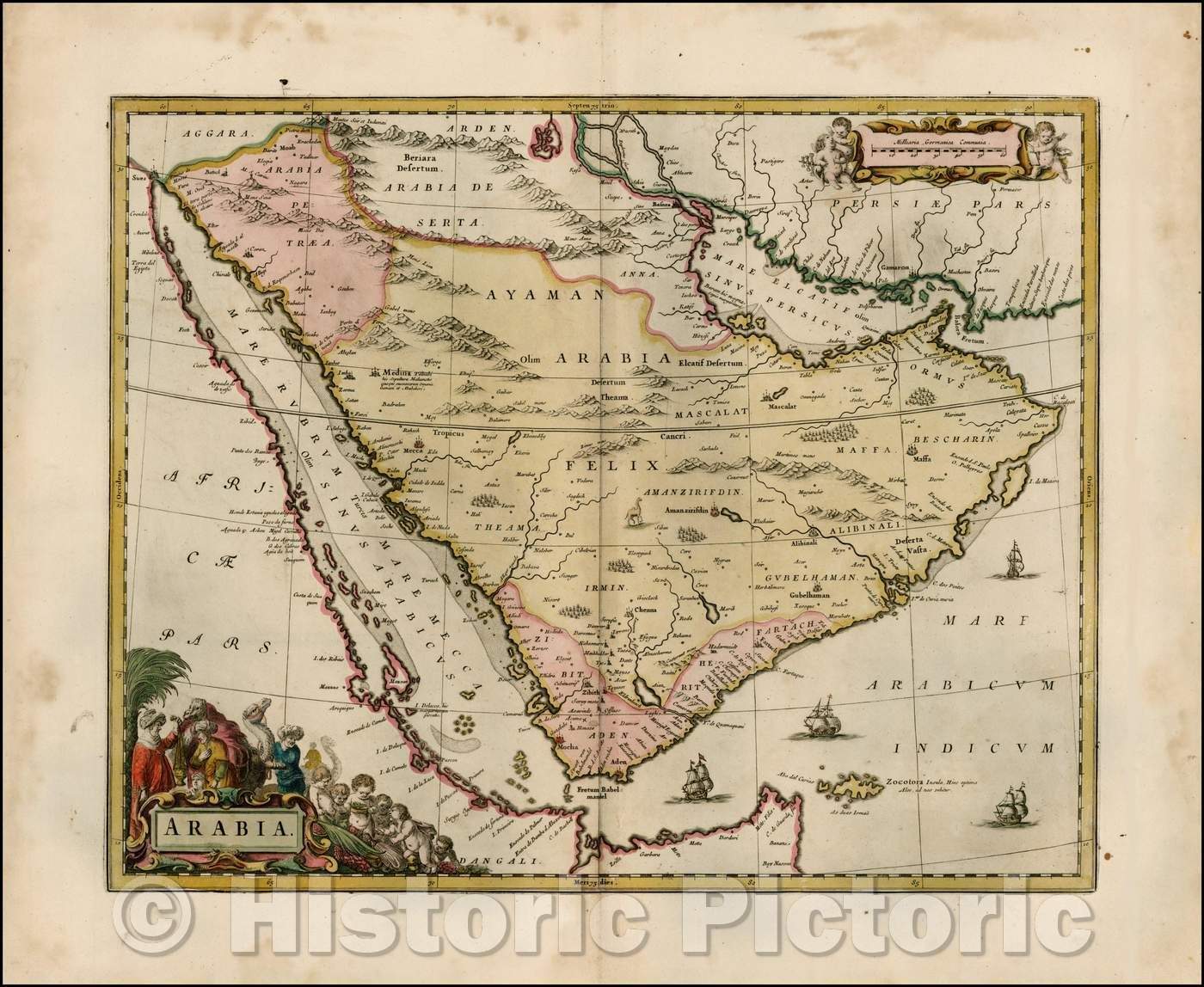 Historic Map - Arabia [no text on verso], 1661, Johannes Blaeu - Vintage Wall Art