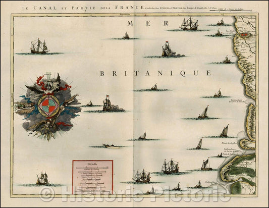 Historic Map - Le Canal et Partie De La France (Boulogne to Embouchere de la Somme) (Orn, 1730 - Vintage Wall Art