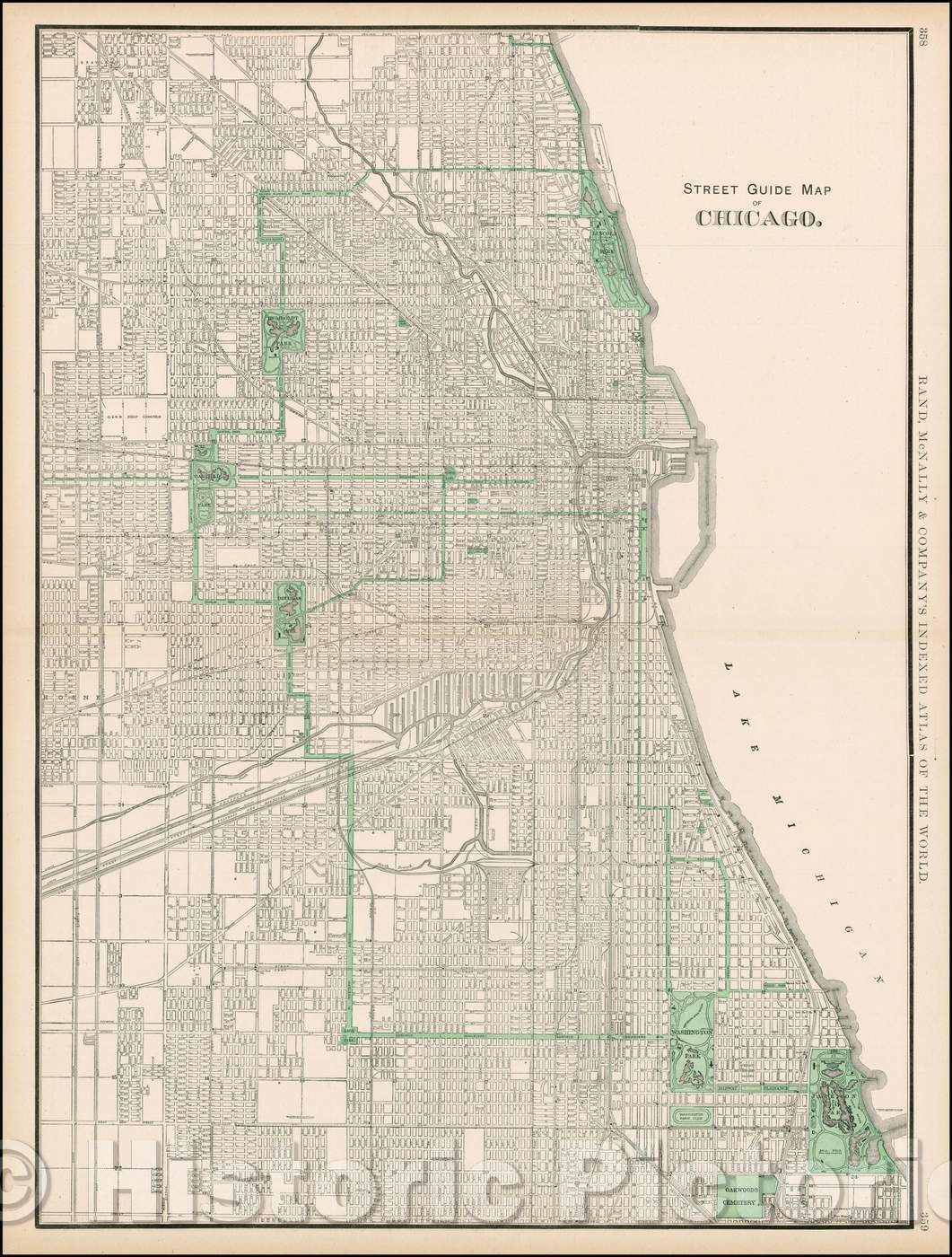Historic Map - Street Guide Map of Chicago, 1898, Rand McNally & Company v1
