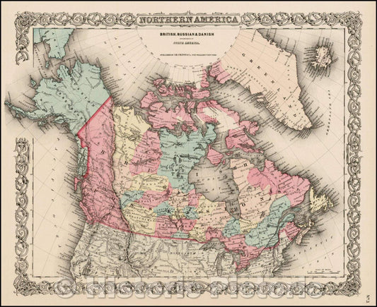 Historic Map - Northern America. British, Russian & Danish Possessions in North America, 1859, Joseph Hutchins Colton - Vintage Wall Art