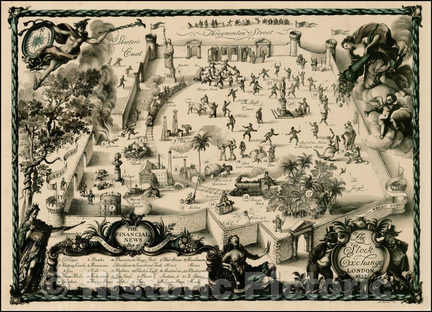 Historic Map - The Financial News Map of the Stock Exchange, 1933, Rex Whistler - Vintage Wall Art