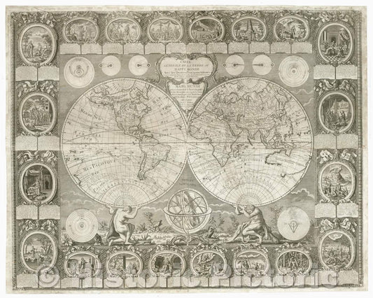 Historic Map - Carte Generale de la Terre ou Mappe Monde avec les Quatres Principaux Systemes, 1788, Jean Baptiste Louis Clouet - Vintage Wall Art