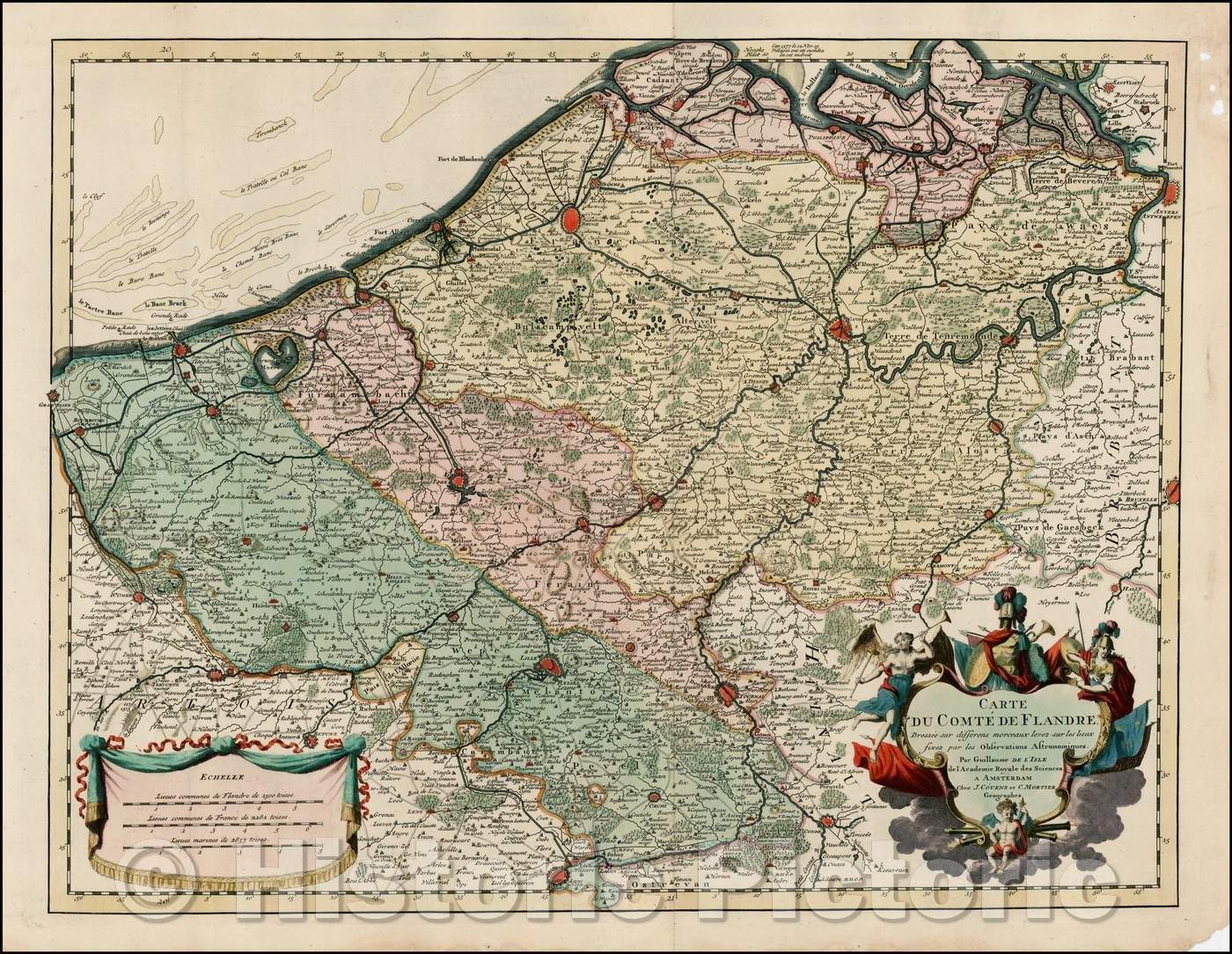 Historic Map - Carte du Comt?de Flandre ./Map of the County of Flanders, 1730, Johannes Covens - Vintage Wall Art