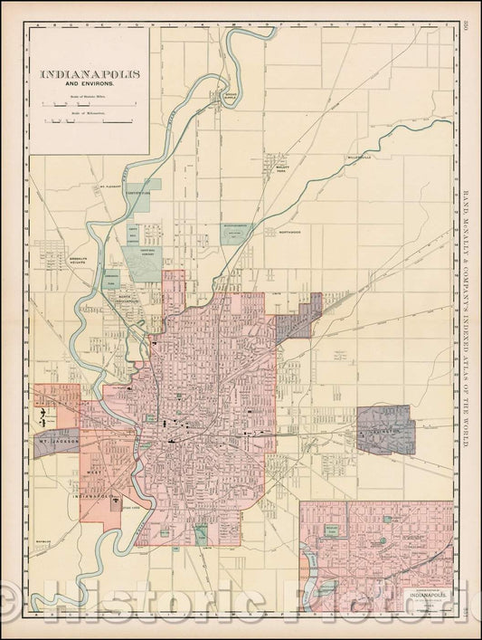 Historic Map - Indianapolis and Environs, 1899, Rand McNally & Company v1